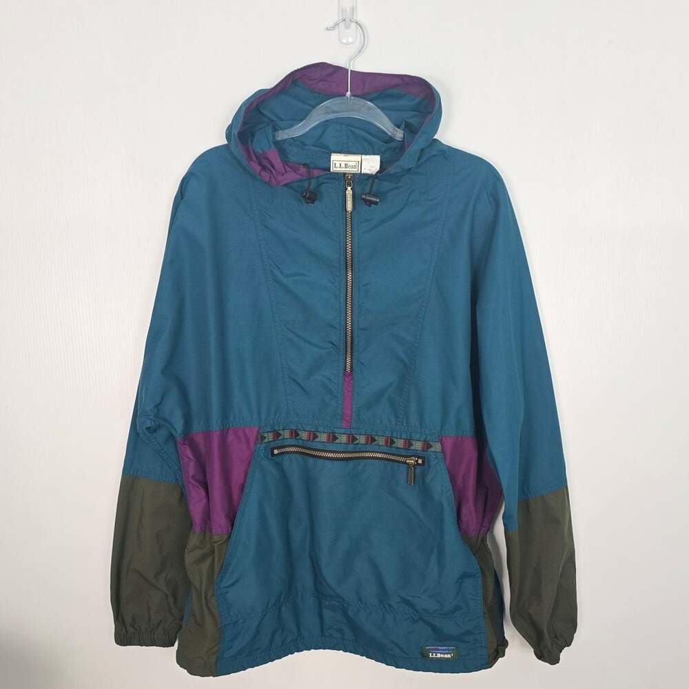 Vintage 90s LL Bean Colorblock Pullover Anorak Hooded Half-Zip Men’s Made USA L